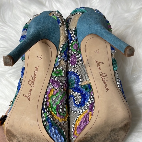 Sam Edelman Hazel Blue Embroidered Point Toe Pumps 7.5 - Picture 6 of 6